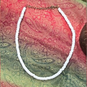 White Shell Heishi Disc Necklace with Gold Chain Accent